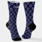 Name, Red and White Stars on Navy Blue Socken (Gewinkelt)