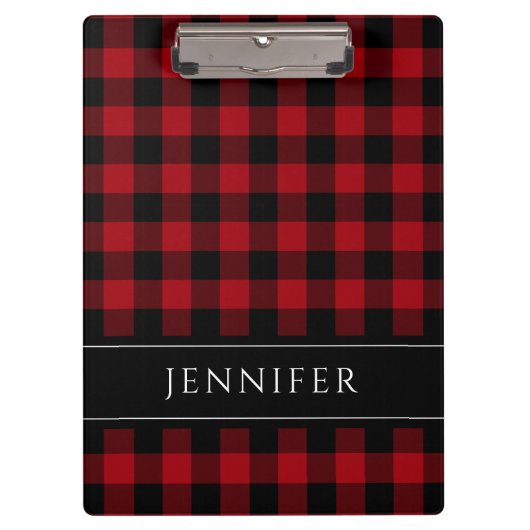 Name Red & Black Karos Kariert Gingham Pattern Klemmbrett (Vorderseite)