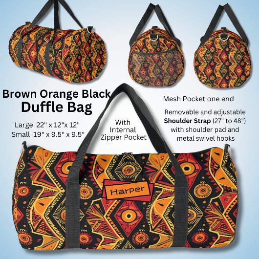 Name: Red Black Orange Brown Abstrakt Geometric Duffle Bag