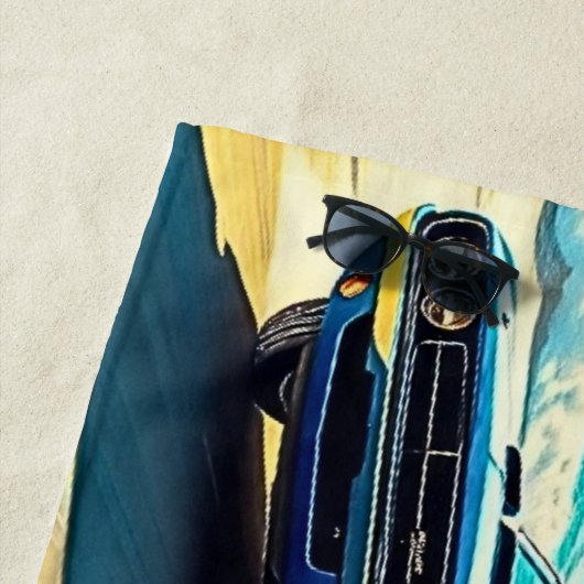 Name, Red & Blue Muscle Cars an der Sandstrand Strandtuch (Beispiel)