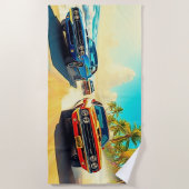 Name, Red & Blue Muscle Cars an der Sandstrand Strandtuch (Vorderseite)