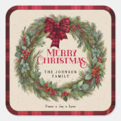 Name Red Buffalo Kariert Bauernhaus Weihnachtskran Quadratischer Aufkleber (Vorderseite)