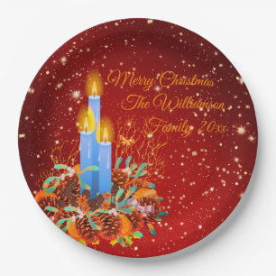 Name Red Candles Weihnachten personalisieren 20xx Pappteller