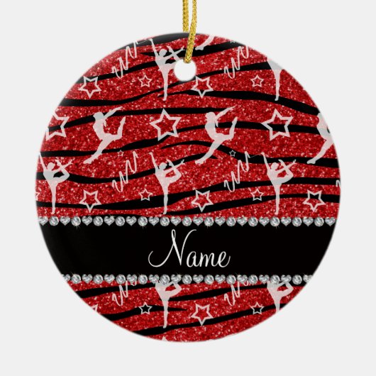 Name Red Gymnastics Glitzer zebra stripes Keramik Ornament (Vorne)