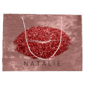 Name Red Kiss Lips Glitzer Rose Makeup Artist Große Geschenktüte (Rückseite)