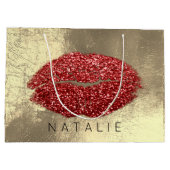 Name Red Metal Kiss Lips Glitzer Champagne Gold Große Geschenktüte (Rückseite)