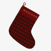 Name Red Tartan Kariert Großer Weihnachtsstrumpf (Vorderansicht (hängend))