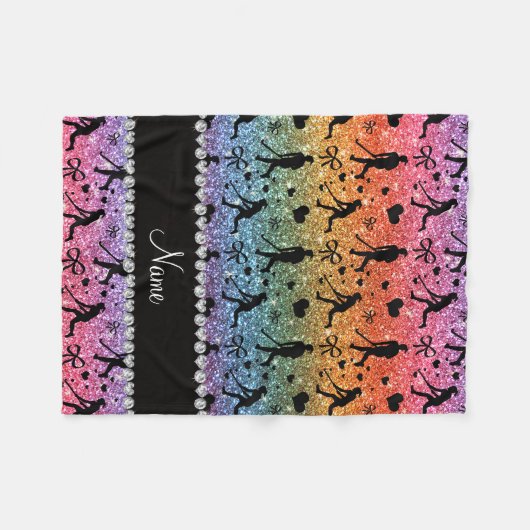 Name Regenbogen Glitzer Hockey Herzen Bug Fleecedecke (Vorderseite (Horizontal))