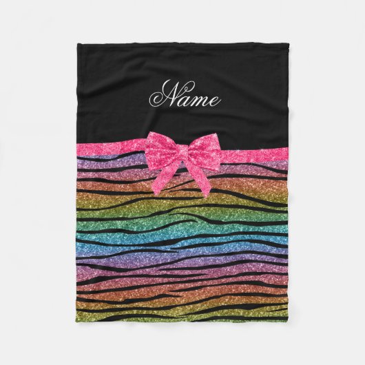Name Regenbogen Glitzer zebra streifen rosa Bug Fleecedecke (Vorderseite)