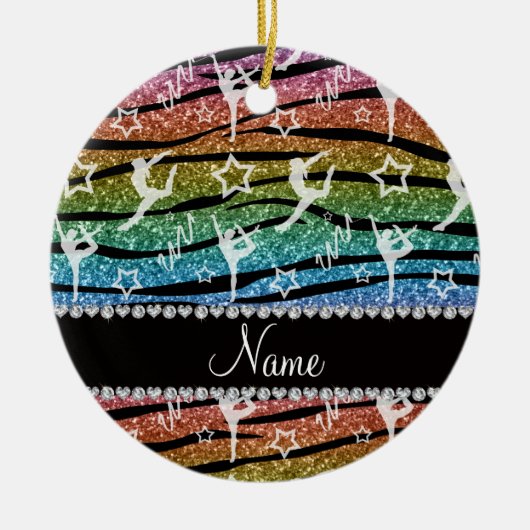 Name Regenbogengymnastik Glitzer Zebrastreifen Keramik Ornament (Vorne)
