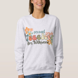 Name Retro Groovy Zurück zur Schule Lehrerin Sweatshirt