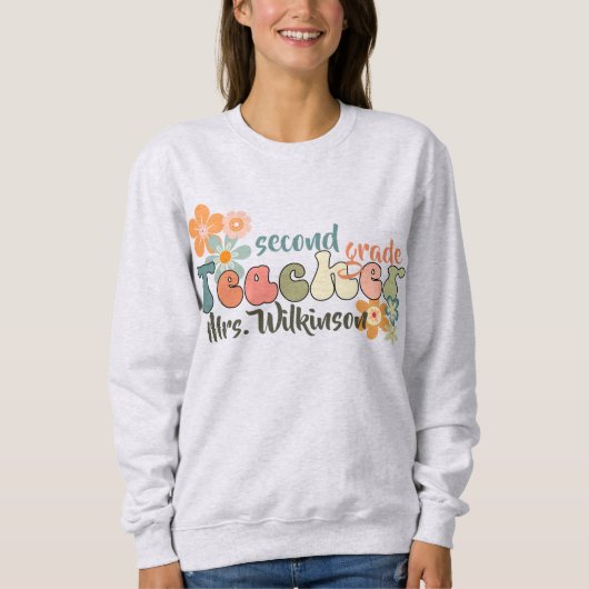 Name Retro Groovy Zurück zur Schule Lehrerin Sweatshirt (Vorderseite)