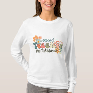 Name Retro Groovy Zurück zur Schule Lehrerin T-Shirt