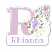 Name Rhianna plus Initial mit Blumendesign Aufkleber (Vorderseite)