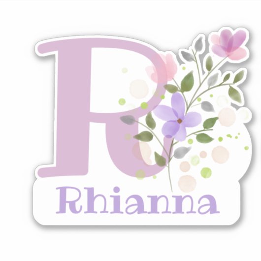 Name Rhianna plus Initial mit Blumendesign Aufkleber (Vorderseite)