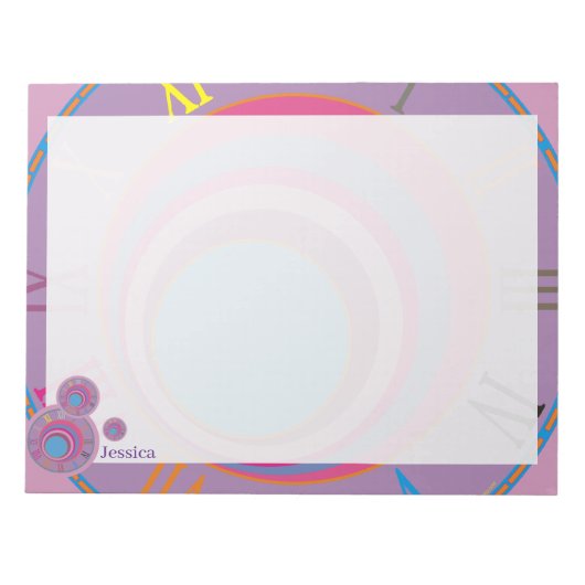 Name Roman Numerals Clock Pink Lila Blue Girly Notizblock (Vorderseite)