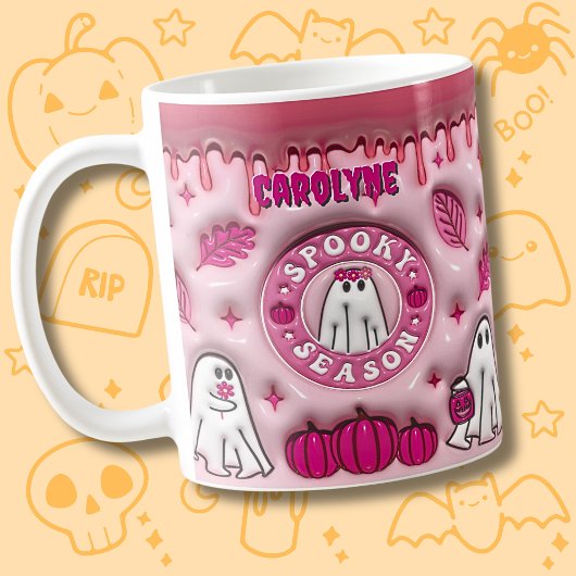 Name Rosa 3D-Effekt Halloween Ghost Spooky Jahresz Kaffeetasse
