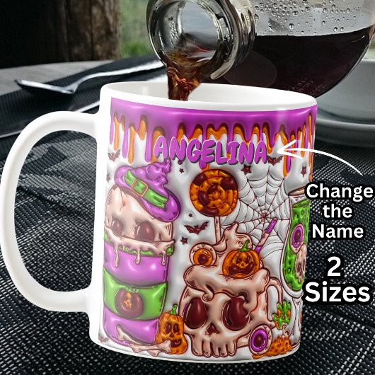 Name Rosa 3D-Effekt Halloween Skull Cocktails Kaffeetasse