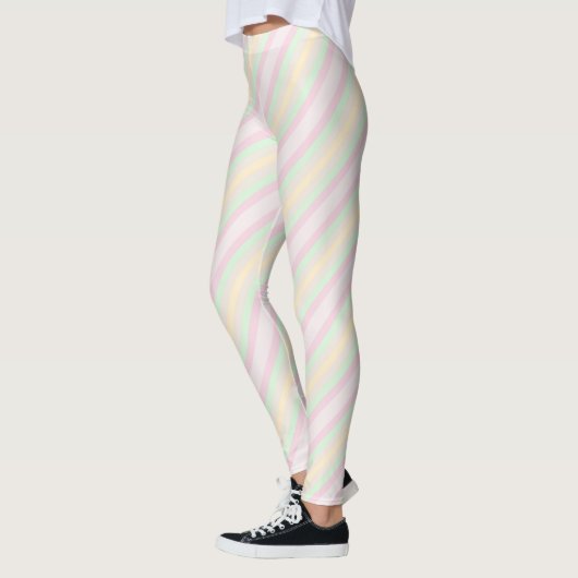Name, rosa Gelb und grüner Pastellstreifen Leggings (Links)