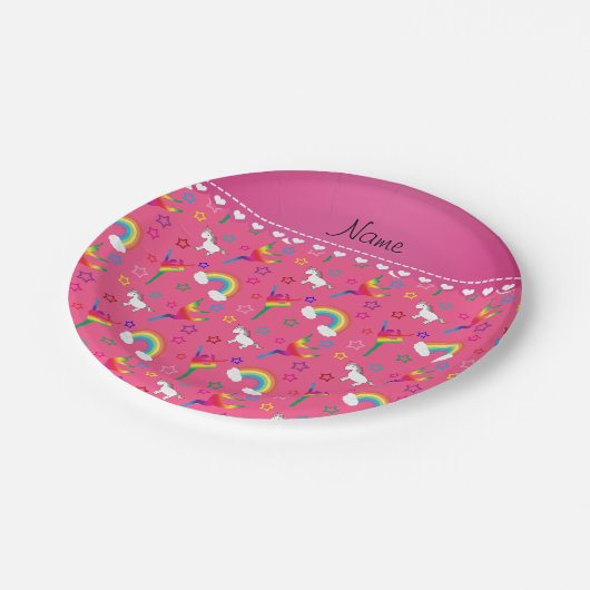 Name Rosa Gymnastik Regenbogen Einhorn Pappteller (Schrägansicht)