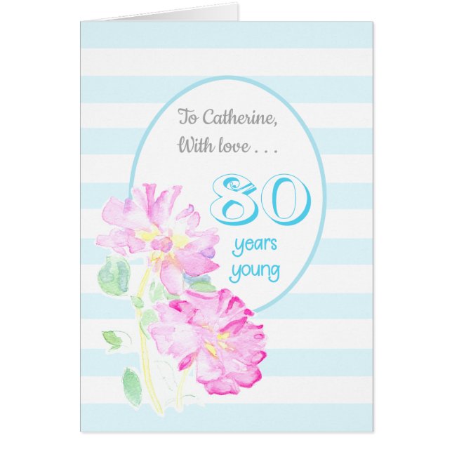 Name-rosa Rosen-und Streifen-80. Geburtstag (Vorne)