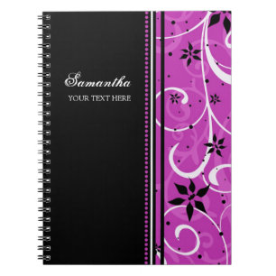 Name-rosa und schwarzes Blumennotizbuch Notizblock