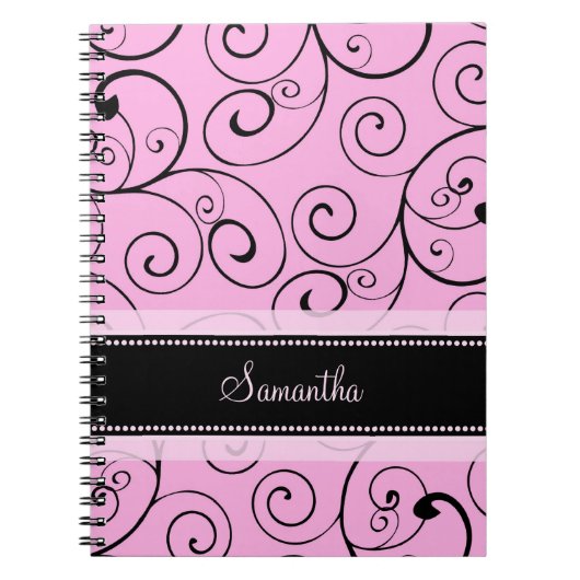 Name-rosa und schwarzes Wirbels-Notizbuch Notizblock (Vorderseite)