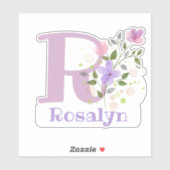 Name Rosalyn plus Initial mit Blumendesign Aufkleber (Blatt)