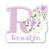 Name Rosalyn plus Initial mit Blumendesign Aufkleber (Vorderseite)