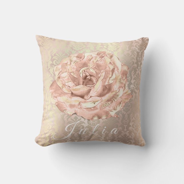 Name Rose Gold Blume Peak Damask Lux Salmon Kissen (Vorderseite)
