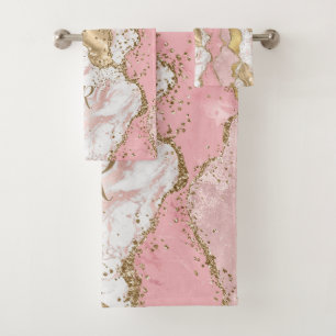 Name Rose Gold Pink Achat Flüssig & Glitter Gold Badhandtuch Set