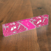 Name Rose Rosa Glitzer Hüte silber Caduceus Namensplakette (Seite)