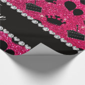 Name Rose Rosa Glitzer Kronen Ballons Kuchen Geschenkpapier (Ecke)