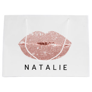 Name Rosen Kiss Lips Glitzer Grau Minimalim Große Geschenktüte