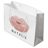 Name Rosen Kiss Lips Glitzer Grau Minimalim Große Geschenktüte (Rückseite Schrägansicht)