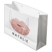 Name Rosen Kiss Lips Glitzer Grau Minimalim Große Geschenktüte (Vorderseite Schrägansicht)
