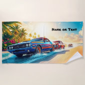 Name, rote und blaue Muskelkinder auf Sand Strandtuch (Vorderseite)