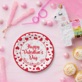 Name| Rote Valentinhörer Random Muster Pappteller (Party)