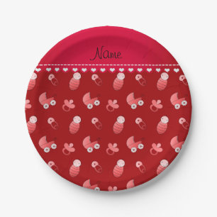 Name Rotes Button Schnuller Pappteller