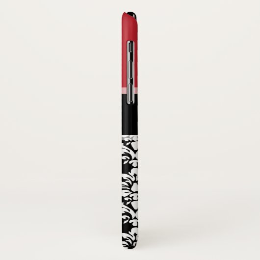 Name-rotes schwarzes Damast-Muster-Monogramm Case-Mate iPhone Hülle (Hinten/Links)