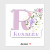 Name Roxanne & Initial mit floralem Design Aufkleber (Blatt)