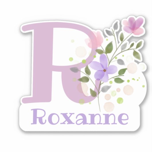 Name Roxanne & Initial mit floralem Design Aufkleber (Vorderseite)