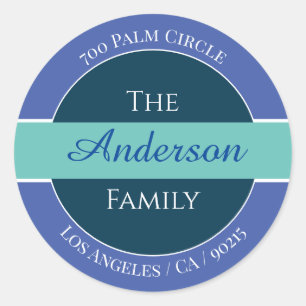 Name Rücksendeadresse-Etikett, blau, Aquamarin, we Runder Aufkleber