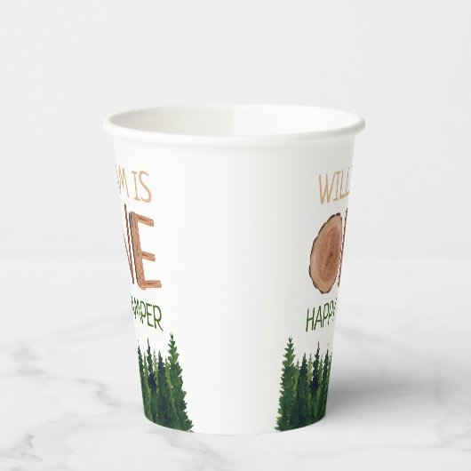 Name Rustic One Happy Camper Pappbecher (Links)