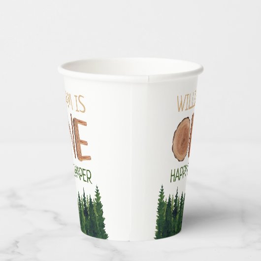 Name Rustic One Happy Camper Pappbecher (Rechts)