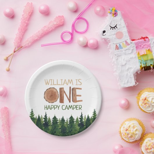 Name Rustic One Happy Camper Pappteller (Party)