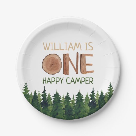 Name Rustic One Happy Camper Pappteller (Vorderseite)