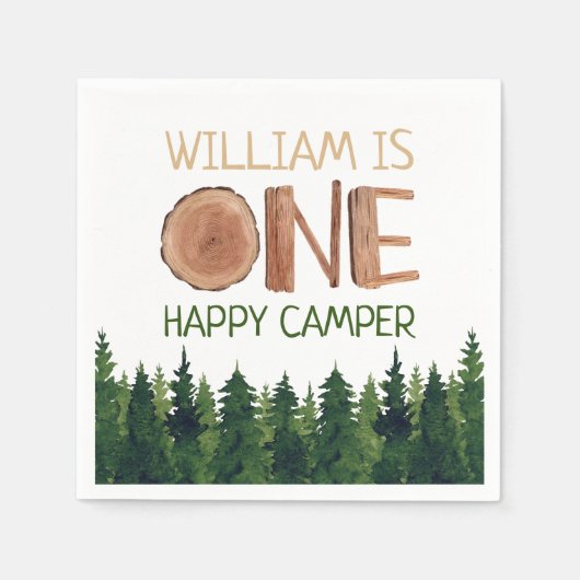 Name Rustic One Happy Camper Serviette (Vorderseite)