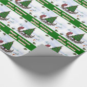 Name, Santa Sleigh, Rentiere, Baum- und Schneeszen Geschenkpapier (Ecke)