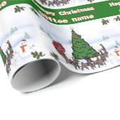 Name, Santa Sleigh, Rentiere, Baum- und Schneeszen Geschenkpapier (Rolleneckpunkt)